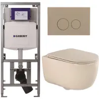 Geberit QeramiQ Dely Swirl Toiletset - 36.3x51.7cm - UP320 inbouwreservoir - met Burda frame - slim zitting - bedieningsplaat taupe - ronde knoppen - beige 0701131/SW1102378/SW1000770/SW1026259