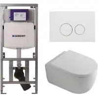 Geberit QeramiQ Dely Swirl Toiletset - 36.3x51.7cm - UP320 inbouwreservoir - met Burda frame - 35mm zitting - mat witte metalen bedieningsplaat - ronde knoppen - wit glans