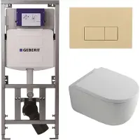 Geberit QeramiQ Dely Swirl Toiletset - 36.3x51.7cm - UP320 inbouwreservoir - met Burda frame - 35mm zitting - bedieningsplaat beige - rechthoekige knoppen - wit glans