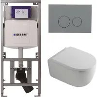 Geberit QeramiQ Dely Swirl Toiletset - 36.3x51.7cm - UP320 inbouwreservoir - met Burda frame - 35mm zitting - bedieningsplaat licht grijs - ronde knoppen - glans wit