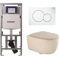 Geberit QeramiQ Dely Swirl Toiletset - 36.5x53cm - UP320 inbouwreservoir - met Burda frame - slim zitting - witte sigma bedieningsplaat - ronde knoppen - beige 0701131/0700518/SW1000770/SW1026259