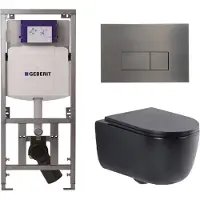 Geberit QeramiQ Dely Swirl Toiletset - 36.3x51.7cm - UP320 inbouwreservoir - met Burda frame - slim zitting - gunmetal bedieningsplaat - rechthoekige knoppen - mat zwart
