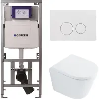 Geberit QeramiQ Dely Toiletset - 36.3x51.7cm - diepspoel - rimless - Geberit UP320 Burda inbouwreservoir - softclose toilet zitting 35 mm - glans witte bedieningsplaat - ronde knoppen - wit glans SW1026255 /
