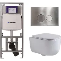 Geberit QeramiQ Dely Swirl Toiletset - 36.3x51.7cm - UP320 inbouwreservoir - met Burda frame - slim zitting - steel bedieningsplaat - ronde knoppen - mat wit 0701131/SW706194/SW1000766/SW1026257