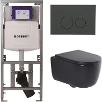 Geberit QeramiQ Dely Swirl Toiletset - 36.3x51.7cm - UP320 inbouwreservoir - met Burda frame - slim zitting - bedieningsplaat mat antraciet - ronde knoppen - mat zwart