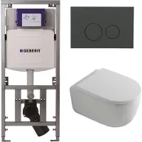 Geberit QeramiQ Dely Swirl Toiletset - 36.3x51.7cm - UP320 inbouwreservoir - met Burda frame - 35mm zitting - bedieningsplaat mat antraciet - ronde knoppen - mat wit