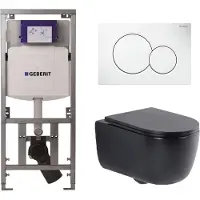Geberit QeramiQ Dely Swirl Toiletset - 36.5x53cm - UP320 inbouwreservoir - met Burda frame - slim zitting - witte sigma bedieningsplaat - ronde knoppen - mat zwart 0701131/0700518/SW1000768/SW1026258