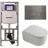 Geberit QeramiQ Dely Swirl Toiletset - 36.3x51.7cm - diepspoel - rimless - UP320 inbouwreservoir - met Burda frame - 35mm zitting - gunmetal bedieningsplaat - rechtehoekige knoppen - mat wit