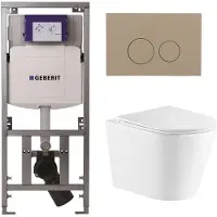 Geberit QeramiQ Dely Toiletset - 36.3x51.7cm - diepspoel - rimless - UP320 inbouwreservoir - met Burda frame - softclose toiletzitting - bedieningsplaat taupe - ronde knoppen - mat wit