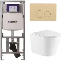 Geberit QeramiQ Dely Toiletset - 36.3x51.7cm - diepspoel - rimless - Geberit UP320 Burda inbouwreservoir - softclose toiletzitting - bedieningsplaat beige - ronde knoppen - wit mat