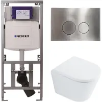 Geberit QeramiQ Dely Toiletset - 36.3x51.7cm - diepspoel - rimless - UP320 inbouwreservoir - met Burda frame - softclose toilet zitting - 35mm - steel bedieningsplaat - ronde knoppen - glans wit