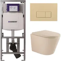 Geberit QeramiQ Dely Swirl Toiletset - 36.3x51.7cm - UP320 inbouwreservoir - met Burda frame - 35mm zitting - bedieningsplaat beige - rechthoekige knoppen - mat beige