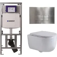 Geberit QeramiQ Dely Swirl Toiletset - 36.3x51.7cm - UP320 inbouwreservoir - met Burda frame - slim zitting - steel bedieningsplaat - rechthoekige knoppen - glans wit