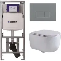 Geberit QeramiQ Dely Swirl Toiletset - 36.3x51.7cm - UP320 inbouwreservoir - met Burda frame - slimzitting - bedieningsplaat licht grijs - rechthoekige knoppen - wit glans