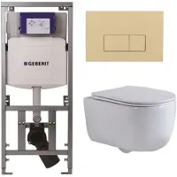 Geberit QeramiQ Dely Swirl Toiletset - 36.3x51.7cm - UP320 inbouwreservoir - met Burda frame - slimzitting - bedieningsplaat beige - rechthoekige knoppen - mat wit