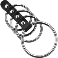 Rimba Penisartikel met Metalen Ringen 55 en 40 mm Zwart Leer 4-Rings