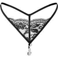 Rimba - Erotische G-string - Zwart Kant Met Parelsnoer Door Kruis - One Size