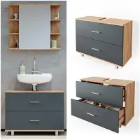 Vicco Ilias Wastafelonderkast – 80 x 60.8 cm Antraciet/gouden eik