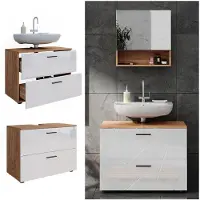 Vicco Irma Wastafelonderkast – 80 x 58.6 cm Wit hoogglans/goud power eiken