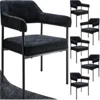 TecTake Eetkamerstoel met Armleuning - Set van 6 Eetkamerstoelen - Geweven stof - Open Rugleuning - Gestoffeerd met Stalen Poten - Stoelen voor Eetkamer - Zwart