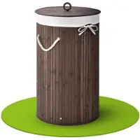 Juskys Bamboe Wasmand Curly - 55 Liter - Bruin - Incl. Waszak & Deksel