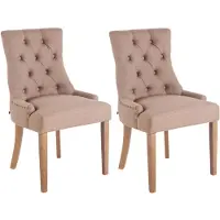CLP Set van 2 eetkamerstoelen Aberdeen, bekleed met stof, met een frame van rubberhout, kleur taupe, frame in antiek-lichte tint