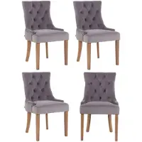 CLP Aberdeen Set van 4 eetkamerstoelen - Zonder armleuning - Hout - Fluweel - grijs antiek licht