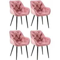 CLP Tanna Set van 4 eetkamerstoelen - Met armleuning - Velvet - Fluweel/roze