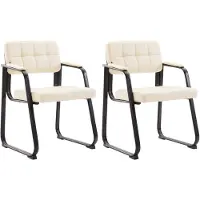 CLP Canada B Set van 2 eetkamerstoelen - met armleuning - Zwart Frame - Kunstleer - creme