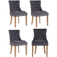 CLP Aberdeen Set van 4 eetkamerstoelen - Zonder armleuning - Hout - Fluweel - donkergrijs antiek licht
