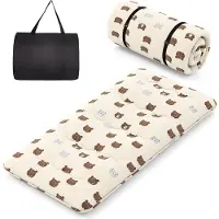 Costway Japanse futon matras, tatami-mat, vouwmatras met wasbare overtrek, opvouwbare slaapmat met draagtas (bruin beer, 90 x 200 cm)