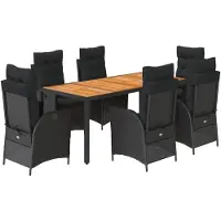 vidaXL 7-delige Tuinset met kussens poly rattan zwart