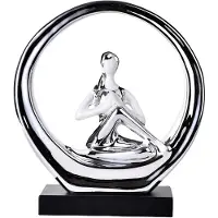 Decopatent - Yoga Beeld Vrouw - Sculptuur Yoga dame - Woman Woondecoratie - Yoga meditatie houding - Rond Decoratie beeld - Afm. 24.5x8.8.x27 Cm - Kleur: Zilver