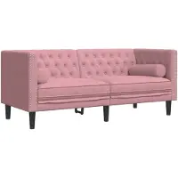 vidaXL Tweezitsbank Chesterfield-stijl en bolsters fluweel roze