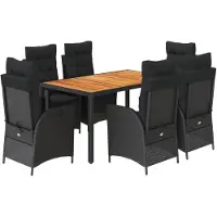 vidaXL 7-delige Tuinset met kussens poly rattan zwart