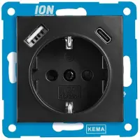 ION Industries Stopcontact met randaarde en kinderbeveiliging E1 | USB A + USB C | Mat zwart