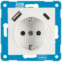 ION Industries Stopcontact met randaarde en kinderbeveiliging V1/J1 | USB A + USB C | Alpin wit mat