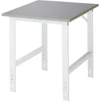 RAU werktafel Tom, handmatig in hoogte verstelbaar, 25 mm MDF blad met roestvrij stalen bekleding, tot 500 kg, B 750 x D 1000 x H 760-1080 mm, zilver/lichtgrijs