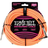 Ernie Ball Braided - Instrumentkabel - Jack Recht/Haaks - 3 Meter - Neon Oranje/Zwart - Dubbelgeleider - Gevlochten Mantel