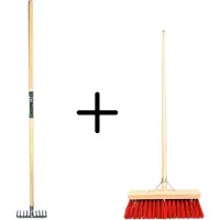 Synx Store Synx Tools Tuinhark 10 Tanden verzinkt + Nylon Straatbezem 40 cm - Kunststof haren - Bodembewerkers - Onkruidverwijderaar – Schrobborstels – Hark met steel 150 cm – Buitenbezem met steel 150 cm
