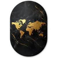 MuchoWow Muurovaal 80x120 cm - Ovale wanddecoratie Wereldkaart - Goud - Marmer - Ovalen schilderij - Muurdecoratie woonkamer - Kamer decoratie - Schilderijen - Wandcirkel