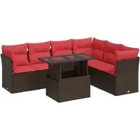 vidaXL 7-delige Loungeset met kussens poly rattan acacia bruin