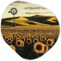 MuchoWow Organische wanddecoratie 40x40 cm - Organisch schilderij Zonnebloem - Veld - Windmolen - Muurdecoratie woonkamer - Kamer decoratie - Schilderijen - Muurcirkel aesthetic
