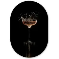 MuchoWow Muurovaal 40x60 cm - Ovale wanddecoratie Cocktail - Zwart - Spetters - Glas - Ovalen schilderij - Muurdecoratie woonkamer - Kamer decoratie - Schilderijen - Wandcirkel
