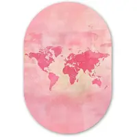 MuchoWow Muurovaal 80x120 cm - Ovale wanddecoratie Wereldkaart - Roze - Vaag - Ovalen schilderij - Muurdecoratie woonkamer - Kamer decoratie - Schilderijen - Wandcirkel