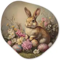 MuchoWow Organische wanddecoratie 40x40 cm - Organisch schilderij Haas - Stilleven - Bloemen - Muurdecoratie woonkamer - Kamer decoratie - Schilderijen - Muurcirkel aesthetic