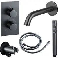 FortiFura Calvi Badkraan set - uitloop - 22cm inkortbaar - gladde slang - staafhanddouche - inbouwdeel - wandhouder - geborsteld gunmetal PVD SW766536/SW721165/SW721170/SW1122514/SW766537