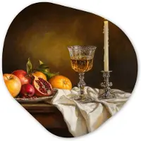 MuchoWow Organische wanddecoratie 60x60 cm - Organisch schilderij Fruit - Stilleven - Wijn - Kaars - Muurdecoratie woonkamer - Kamer decoratie - Schilderijen - Muurcirkel aesthetic