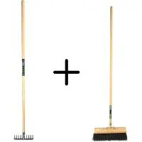 Synx Store Synx Tools Tuinhark 10 Tanden verzinkt + Nylon Straatbezem Zwart 40 cm – Kunststof haren - Bodembewerkers - Onkruidverwijderaar – Schrobborstels – Hark met steel 150 cm – Buitenbezem met steel 150 cm