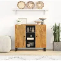 The Living Store Dressoir met 2 deuren 90x33x75 cm massief mangohout - Dressoir - Mangohout - Vintage Stijl - Opbergkast - Salontafel
